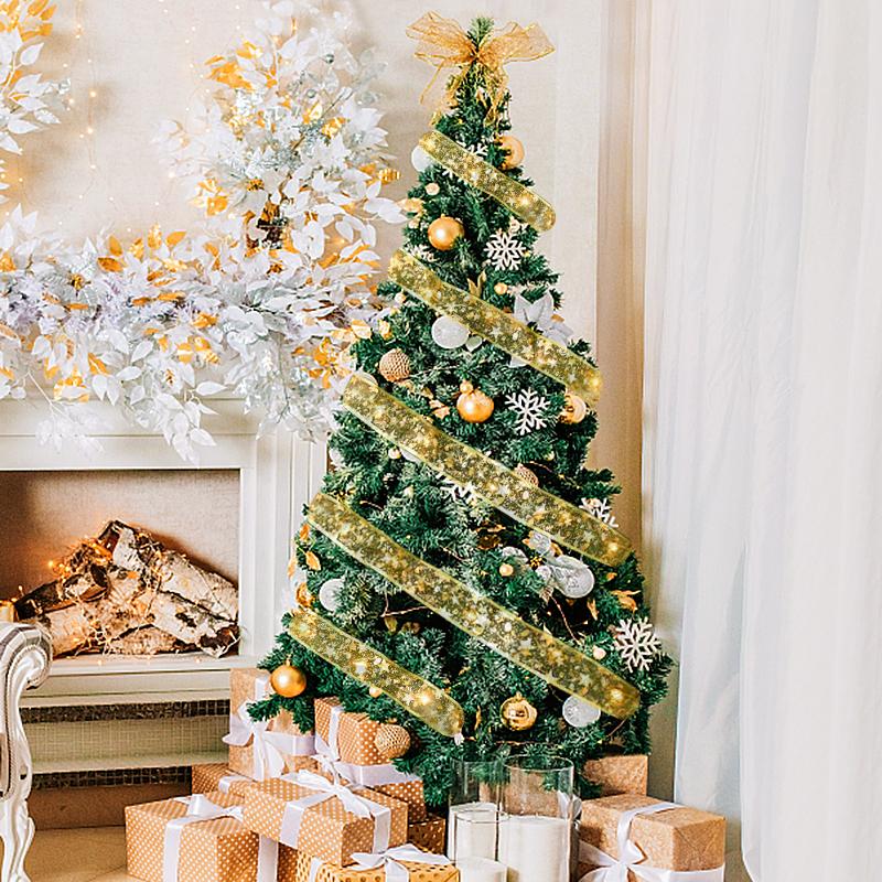 Christmas Decoration LED Ribbon Lights Christmas Tree Ornaments DIY Lace Bows String Light Navidad Home Decoration New Year 2025