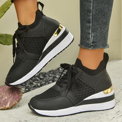 Fashion Breathable Mesh Walking Shoes for Women Plus Size Fashion Black Wedge Sneakers Woman Lightweight Non Slip Socks Casual Sneakers