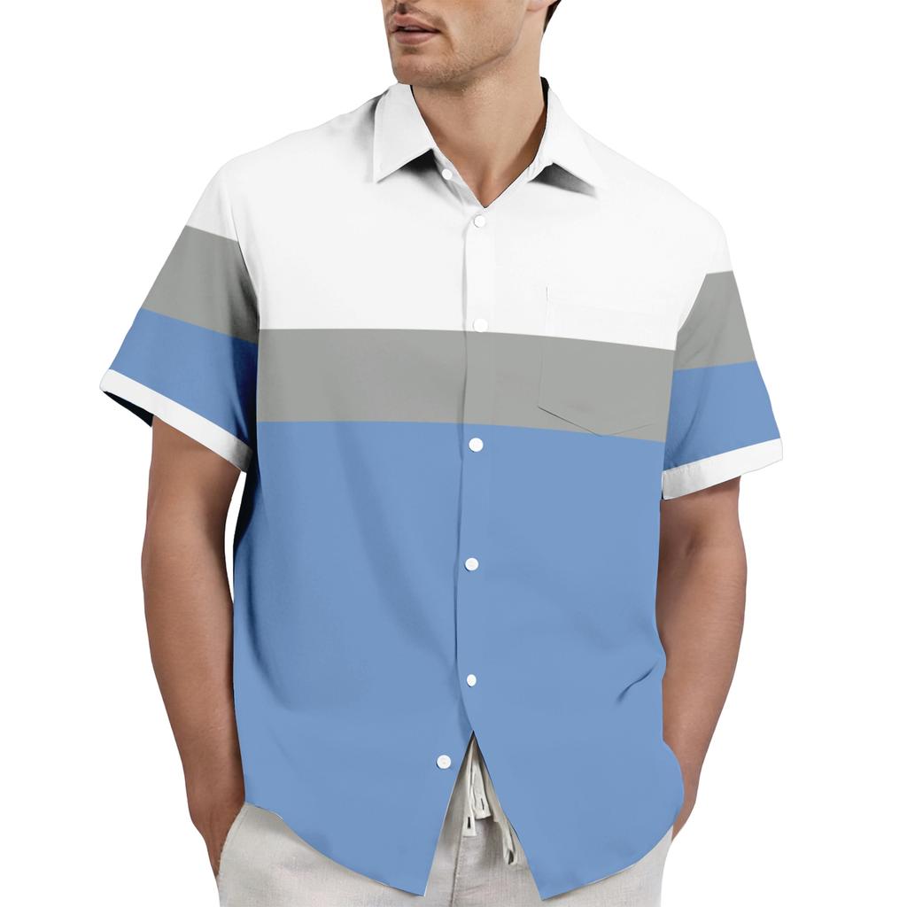 Men's casual stylish striped texture printed shirt - Men's lapel short-sleeved button-up shirt