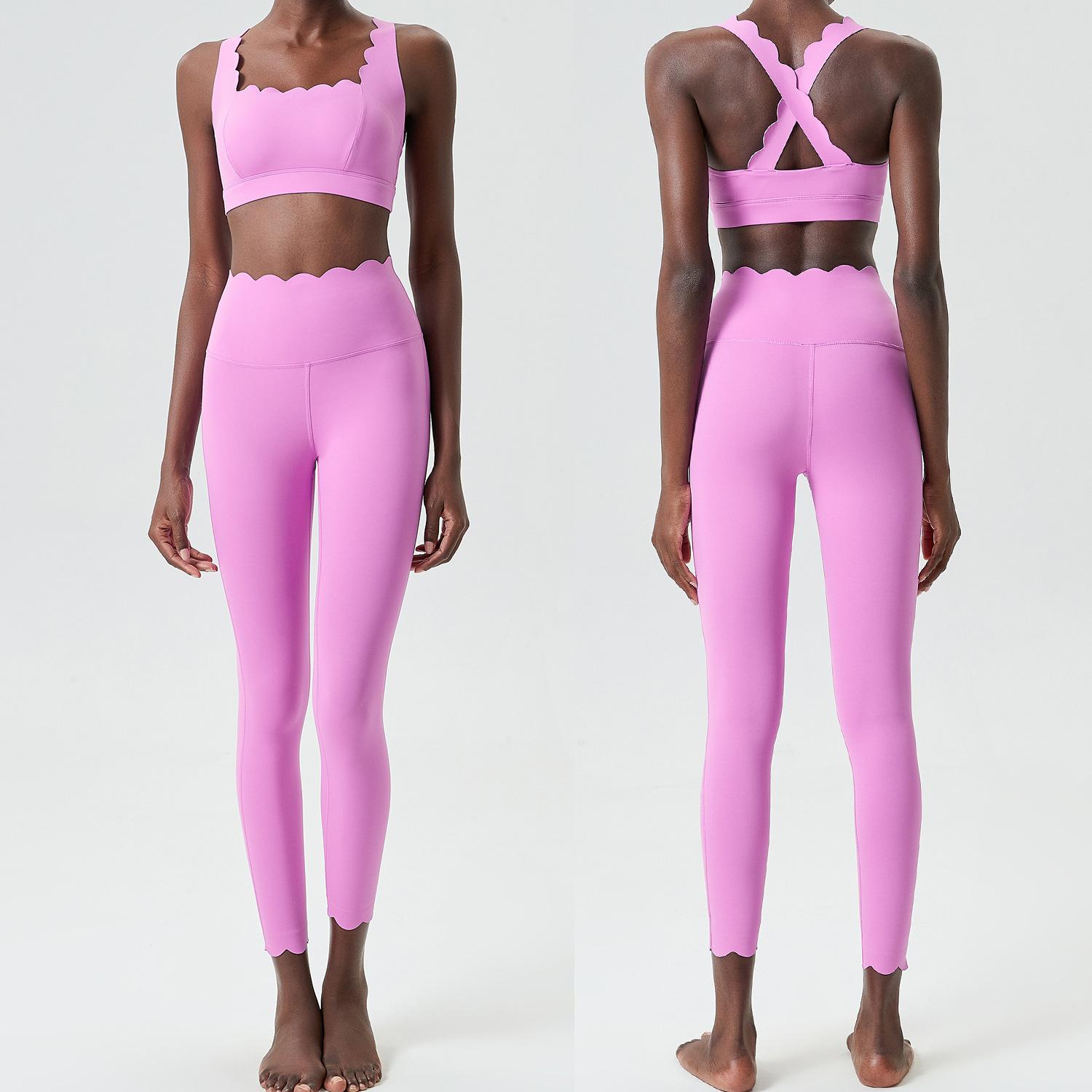 

Женский однотонный спортивный костюм из двух частей, комплект для фитнеса и йоги, суперэластичная облегающая спортивная одежда для бега, дышащая одежда для тренировок M фиолетовый