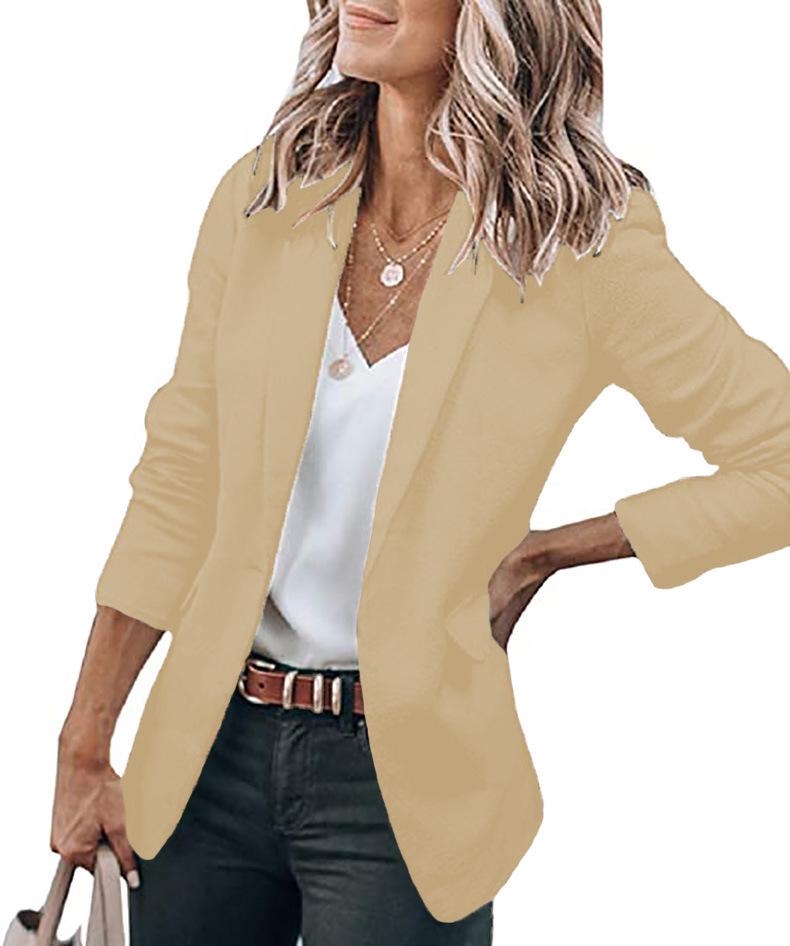 2024 Autumn Women's Long-Sleeve Solid Color Single-Breasted Suit Jacket with a Loose Fit and Suit Collar.