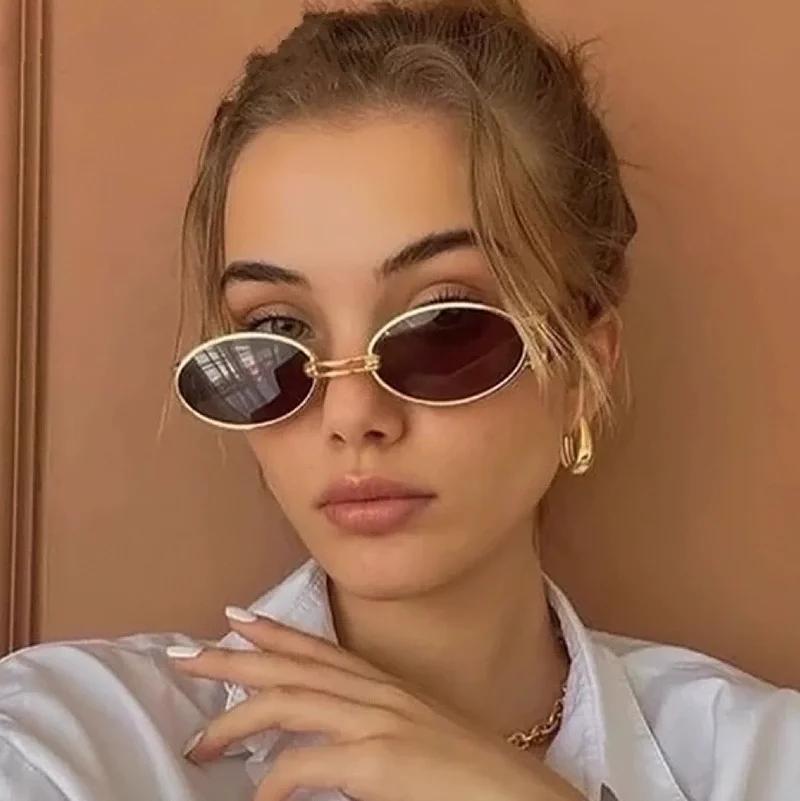 New Retro Metal Frame Elliptical Frame Trendy Street Po Sunglasses for Men and Women's Outdoor Travel Sunshades UV400
