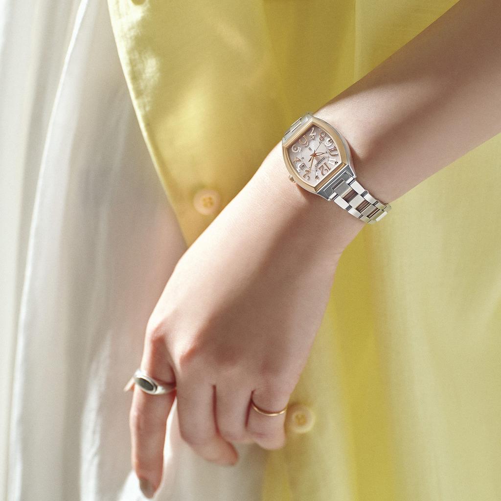 Seiko Watch LUKIA Standard Collection Tonneau Type Solar Radio SSVW214 Silver + Pink Gold Women's