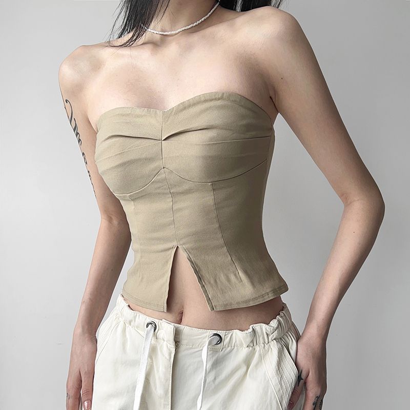 Cooles Würziges High Street Girl Slim Inneres Revers Tube Top für Damen Mode mit Stilvollem Design Top