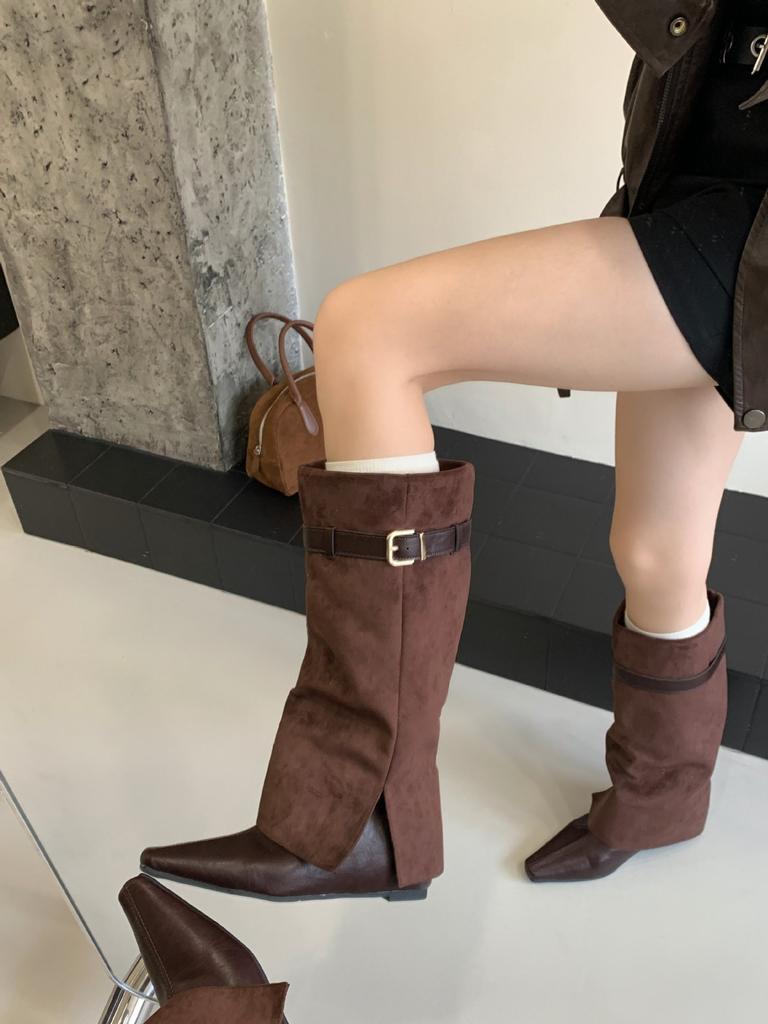 High Heel Vintage Brown Maillard Medium Boots Women's 2025 New Autumn Western Jeans Tube Long Rider