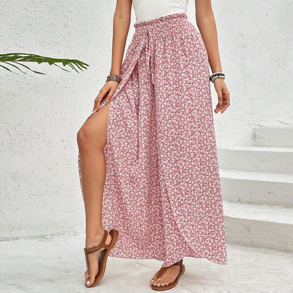 Damen Palazzo Hose Floral Weitbein Hose Sommer Strand High Pants
