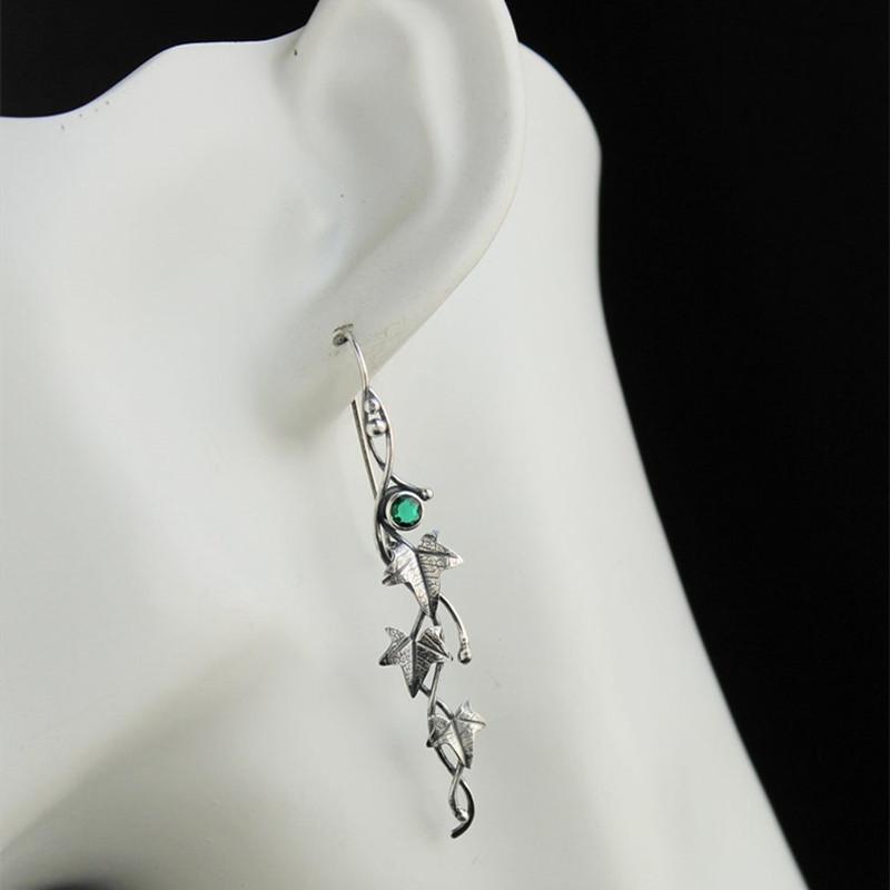 Vintage Ivy Elven Leaf Earrings For Women Silver Color Metal Crystal Earrings Female  Custom Jewelry