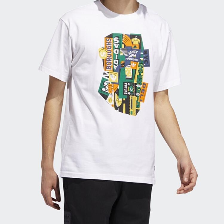 adidas Originals Trefoil City That Never Sleeps Logo Print Short Sleeve T-Shirt Men Tops White EC7348