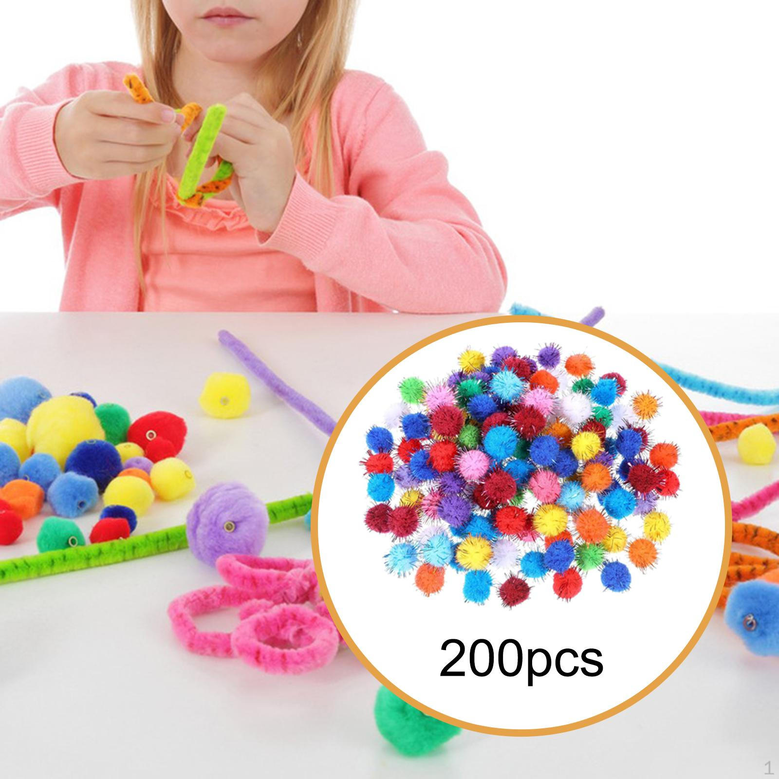

200 Pieces pompoms Soft DIY Creative Crafts Arts and for Hobby Supplies Decorations School Glitter 1cm
