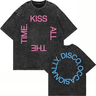 T-Shirt Mode Herren Baumwolle Vintage Gewaschen Küss Mich Immer Disco Gelegentlich Buchstabendruck Übergröße Säurewäsche T-Shirts