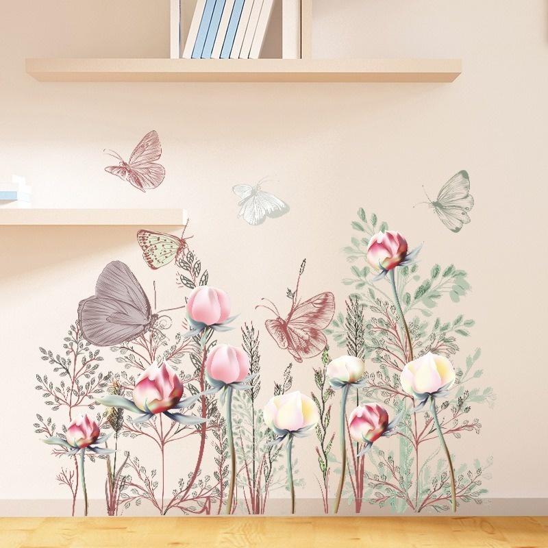 Butterfly Flower Wall Sticker Living Room Wallpaper Flowers Bedroom Wall Decor Art Poster Vinyl Decoration Butterfly Wallpaper