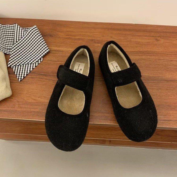 

Premium flat-bottomed velvet single shoes warm cotton shoes women s 2025 new French shoes autumn and winter Mary Jane Mao Mao shoes 40 чорний