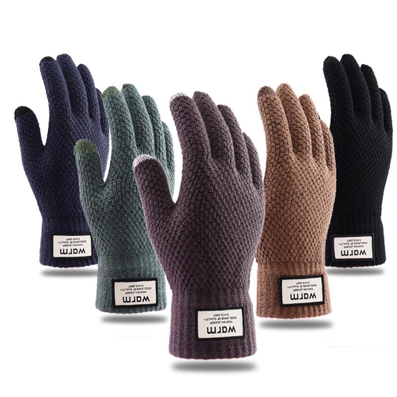 Autumn and Winter Cold-proof Knitted Gloves Men's Velvet Thickened Warm Outdoor Riding Warm