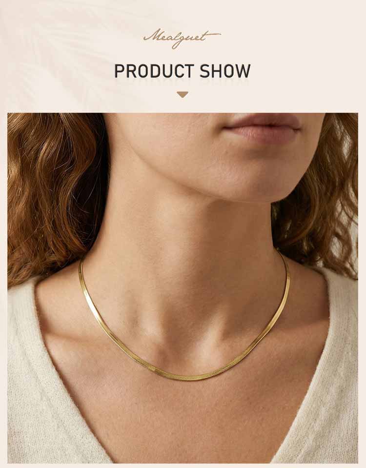 Herringbone Necklace Tarnish-Resistant Stainless Steel Waterproof Minimalist Layering Chain Jewelry for Women
