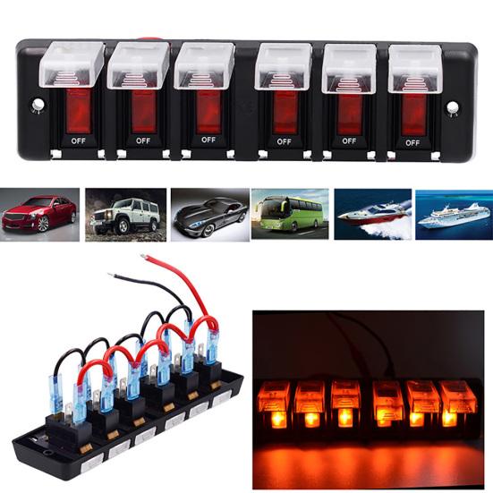 

16A Красный светодиодный светильник 6-канальный морской автомобиль Лодка Кулисный переключатель Панель цепи
