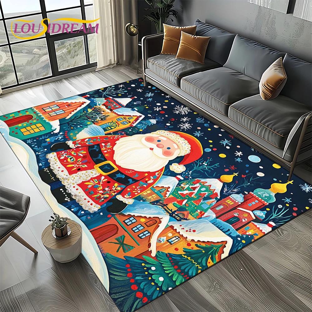 2025 Merry Christmas Tree Santa Claus,New Year Fairy Tale Gift Carpet Rug for Home Bedroom Sofa Doormat Decor,Non-slip Floor Mat
