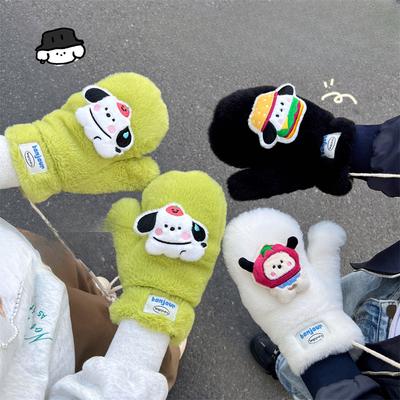 Plush Mittens Winter Women's Warm and Fleece Thickened Cotton Gloves Cartoon Puppy Neck Gloves