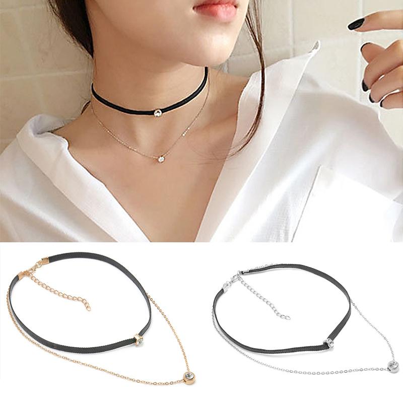 

Простая двухслойная циркониевая цепочка, круглая кожаная цепочка на ключицы, короткая подвеска, ожерелье, женские ювелирные изделия золотой