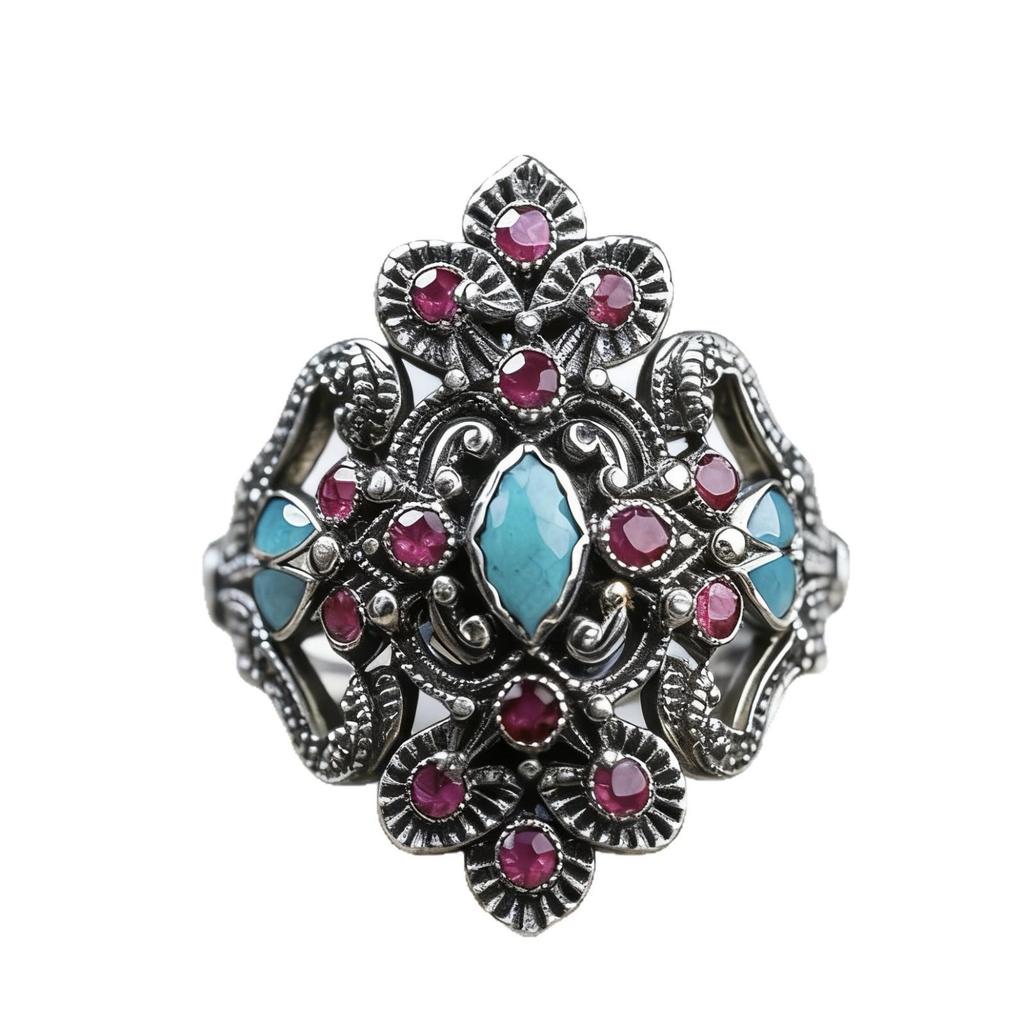 2026 Eco-friendly Alloy Retro Enamel Flower Ring with Rose Red Diamond