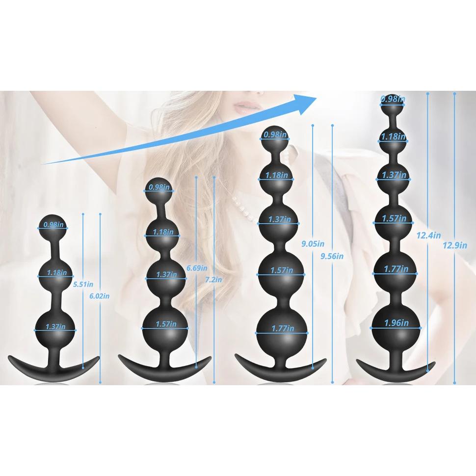Silicone Anal Beads with Flexible Chain Prostate Massage Butt Plug for Men/Women Couples, Soft Anal Trainer Anus Dilator Sex Toy