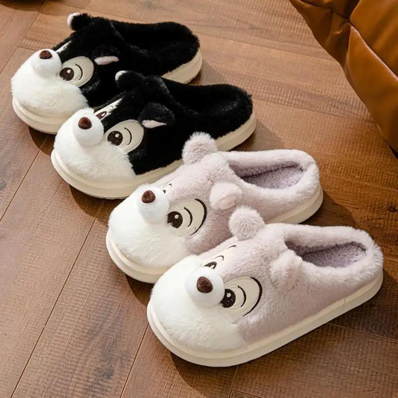 Fashion Casual Fluffy Slippers Women House Flats Fashion Cartoon Designer Shoes Girls Cute Home Plush Warm Winter Footwear Large Size