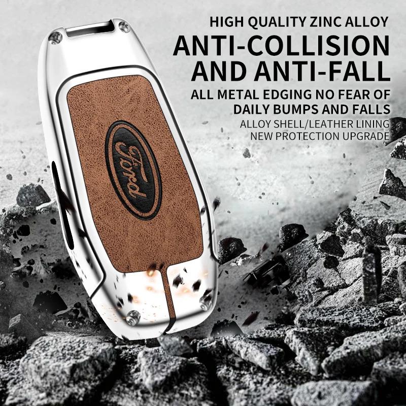 Car Metal Leather Remote Key Case Cover Ford Fusion Mondeo Mustang F-150 Explorer Edge 2015-2018 Car Key Protection Accessories