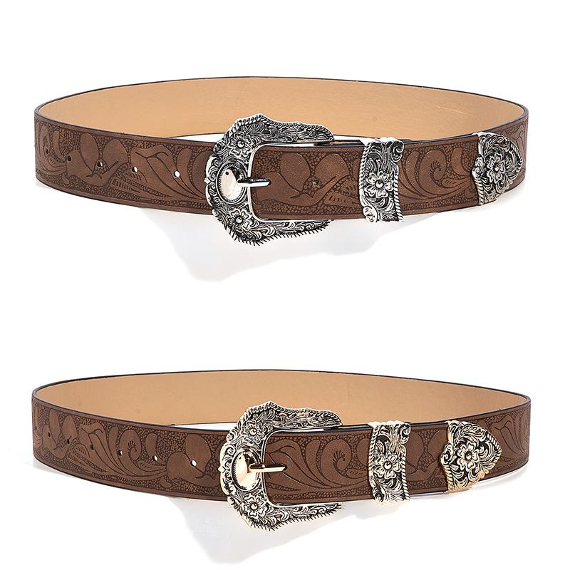 Girls Daily Brown Texture Niche Pin Buckle Belt Special Printed Pattern Belt Unisex