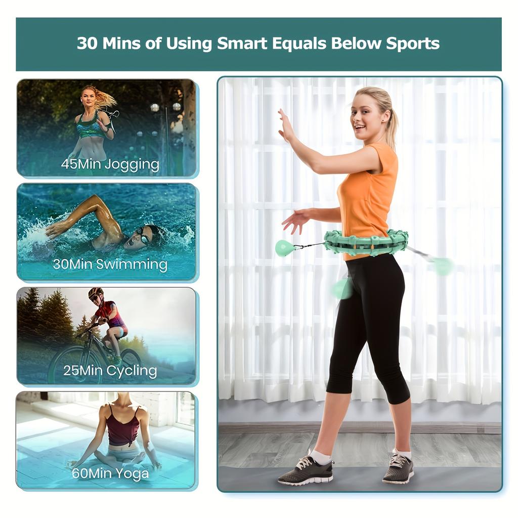 Adjustable Smart Fitness Hoop with Detachable Hollow Ball, Silent,PC Material for Home Workouts & Body Shaping, 30-Minute Timer, Removable Knot