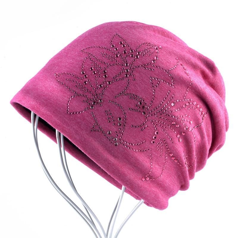 

Женская шапка-бини, осенне-зимние шапки, кепка в стиле хип-хоп, шляпы со стразами и цветами для женщин, шапочки розовый