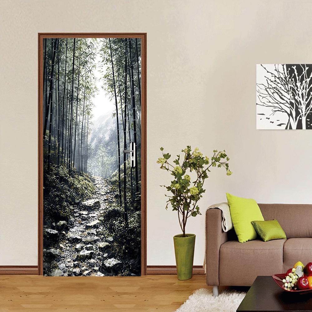 2 adesivi murali paesaggio foresta di bambù naturale, adesivi decorativi per corridoio d'ingresso concezione artistica cinese, salotto