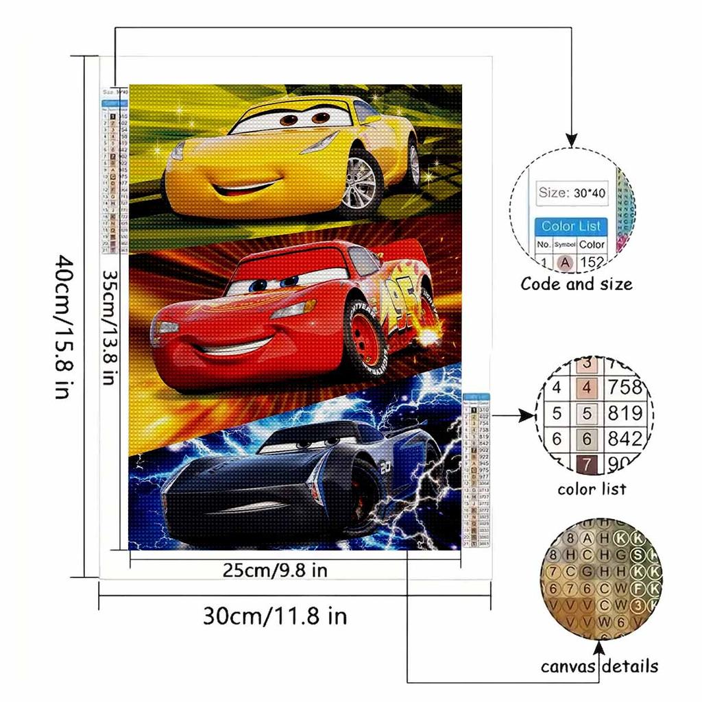 DIY Diamond Painting Three Racing Cars Cross Stitch Kit Mosaic Art Diamond Painting Full Circle Diamond Home Decoration