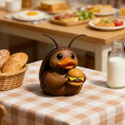 Cockroach Duck Figurine Cute Resin Ornament Collectible Cockroach Duck Holding A Burger Duck Sculpture for Home