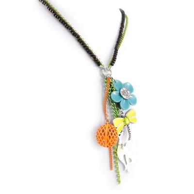 [H3569] - Designer 'Bohemian' orange-grüne lange Halskette
