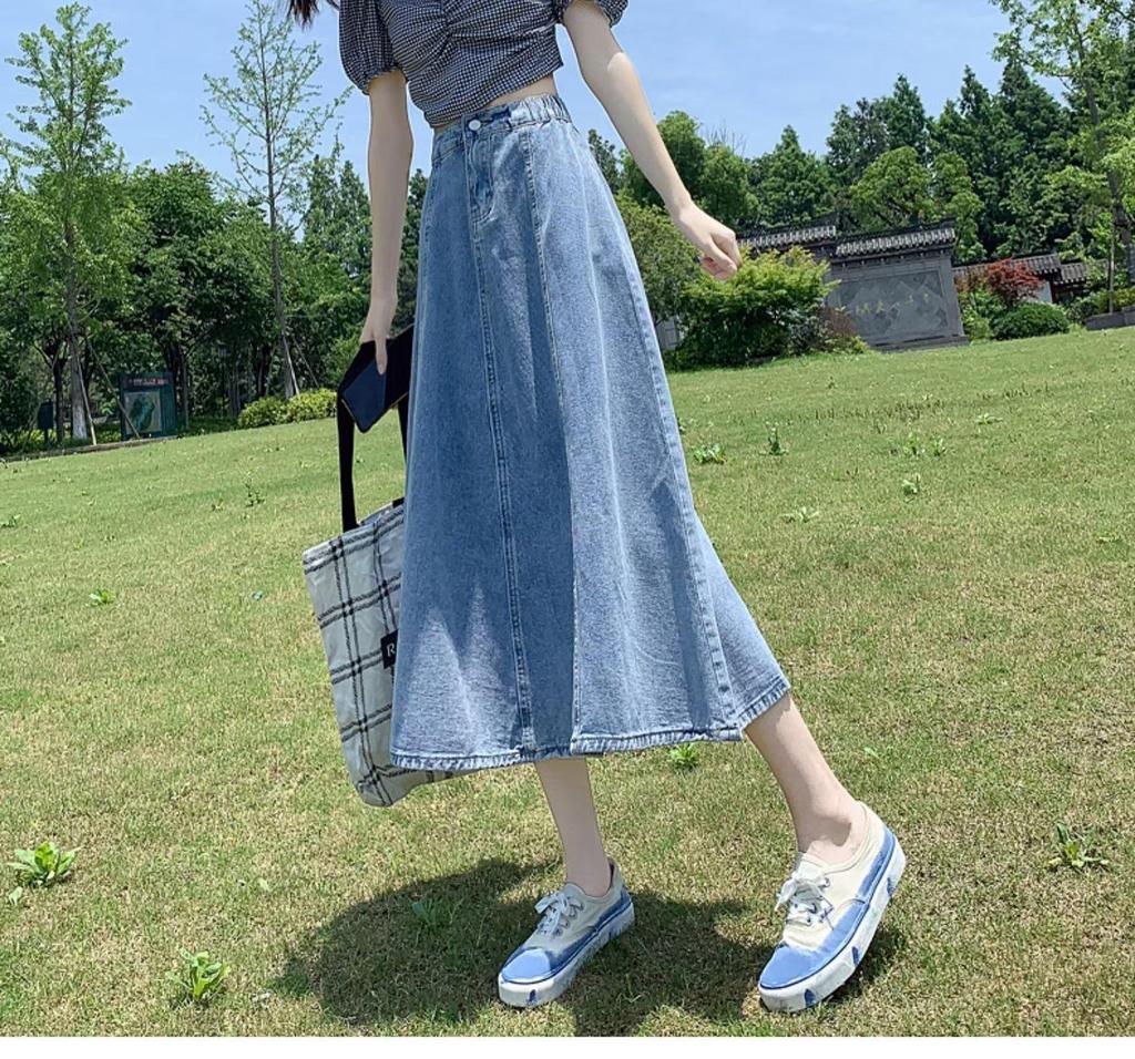 2024 High Waist Retro Denim Midi Skirt: Slimming, Fashionable, Hip-Covering Draped Design