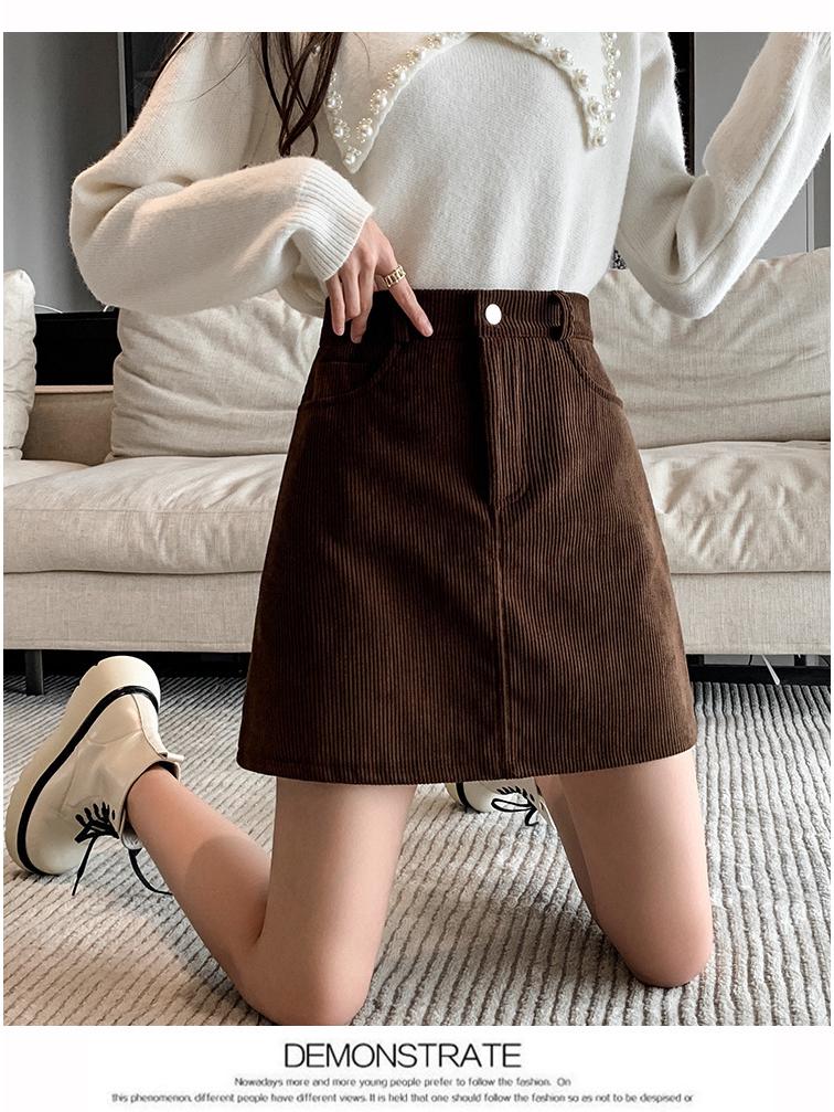 New Women s 2026 Autumn/Winter High-Waisted Slimming A-Line Corduroy Skirt L