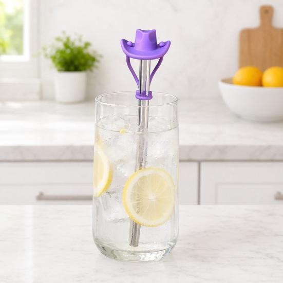 2Pcs Silicone Straw Cover, 8mm Wide Mouth Straw Cap for 30/40oz Tumbler, Cowboy Hat Shape Dustproof Plugs, Cute Drinking Straw Topper Accessories