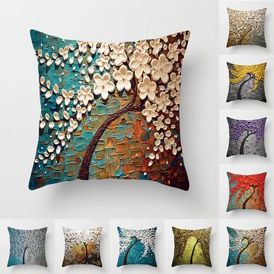 New Ins Pillow Cover Nordic Oil Painting Tree Living Room Sofa Cushion Cover Bedroom Bedside Pillow Cover
