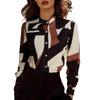Spring temperament commuting geometric pattern stand-up collar shirt women's loose long sleeves European and American style elegant digital printing