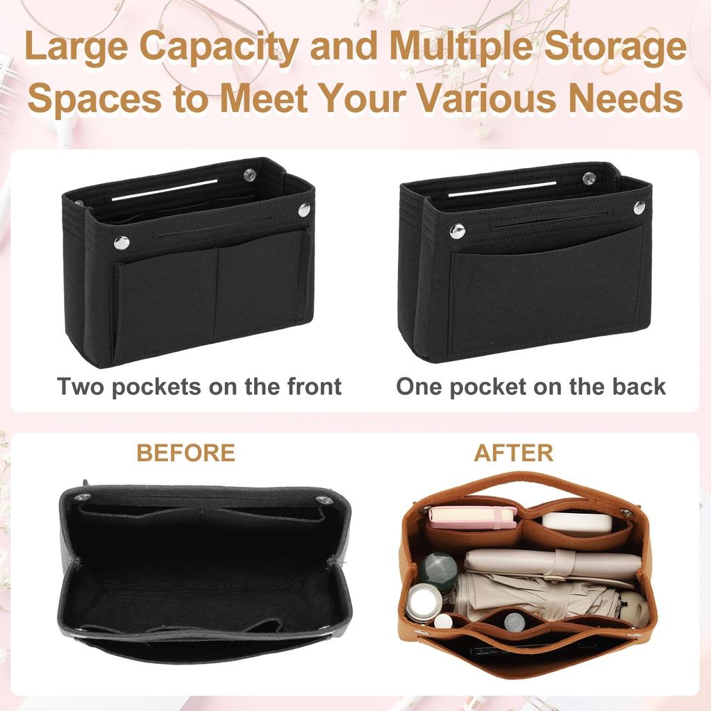 uxcell Luggage Organizer Insert with Snap Closure, Multi-Function Compartment, Portable Felt Bag Insert, Dome Shaper for Satchels, Totes, and