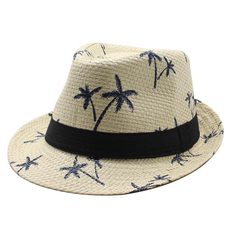 Соломенная шляпа Федора Соломенная шляпа Джаз Соломенная шляпа от солнца Шляпа Джаз для родителя и ребенка Соломенная шляпа от солнца M（56-58cm） бежевый