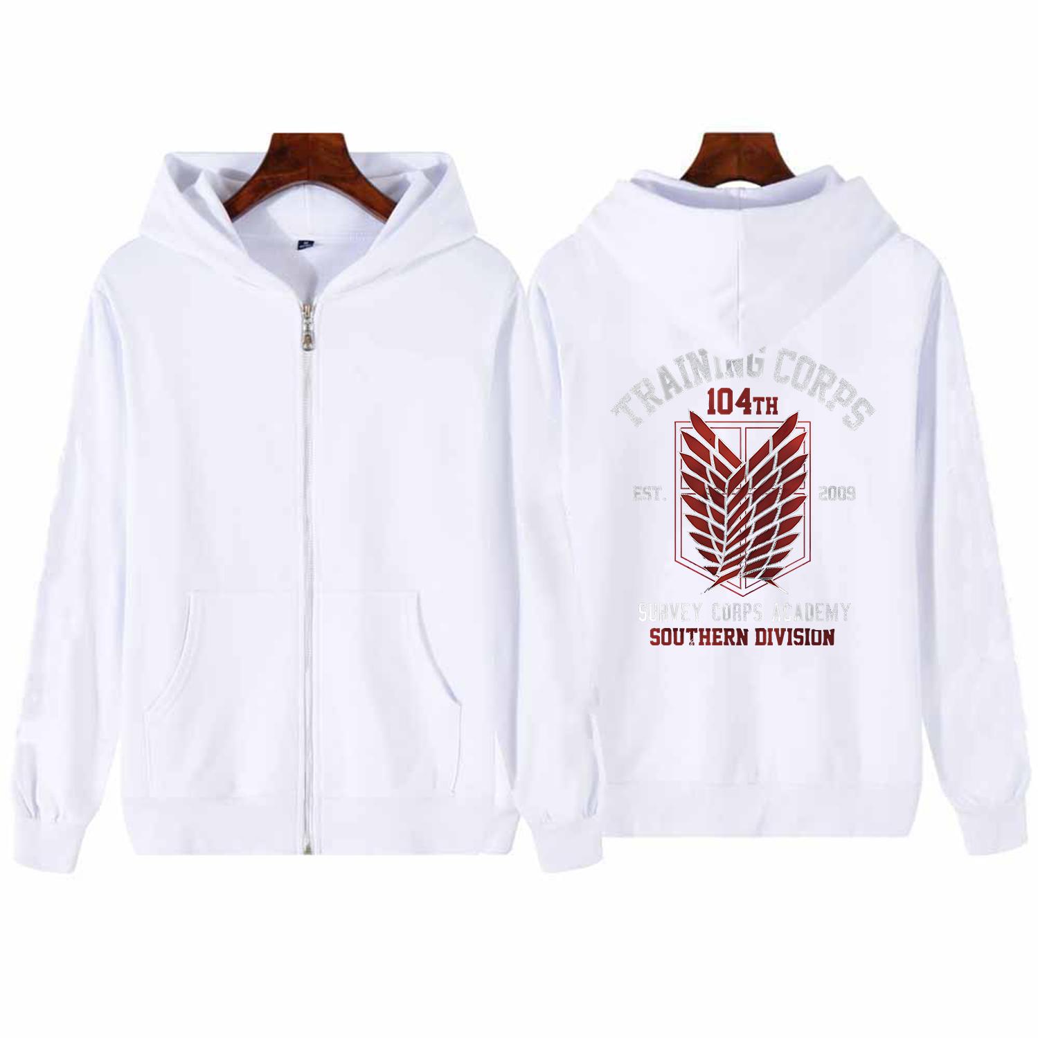 Japan Anime Attack on Titan Wings of Liberty Logo Zipper Hoodies Men Women Oversized Loose Warm Black Casual Zipper Jacket Coats XS белый