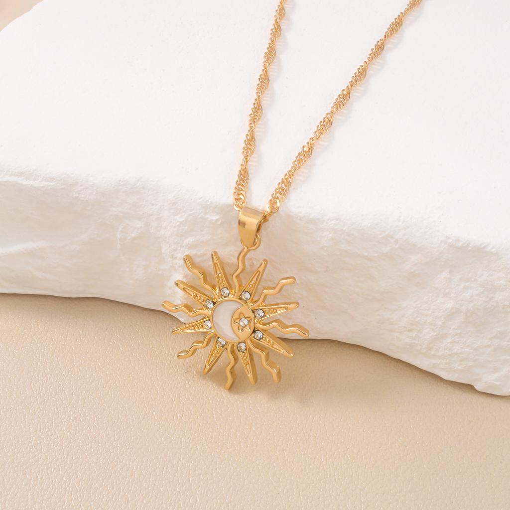 1 Peça Brilhante Strass Design Único Sol Estrela Lua Três Em Um Colar com Pingente Retrô Diário Versátil para Festa Zircônia