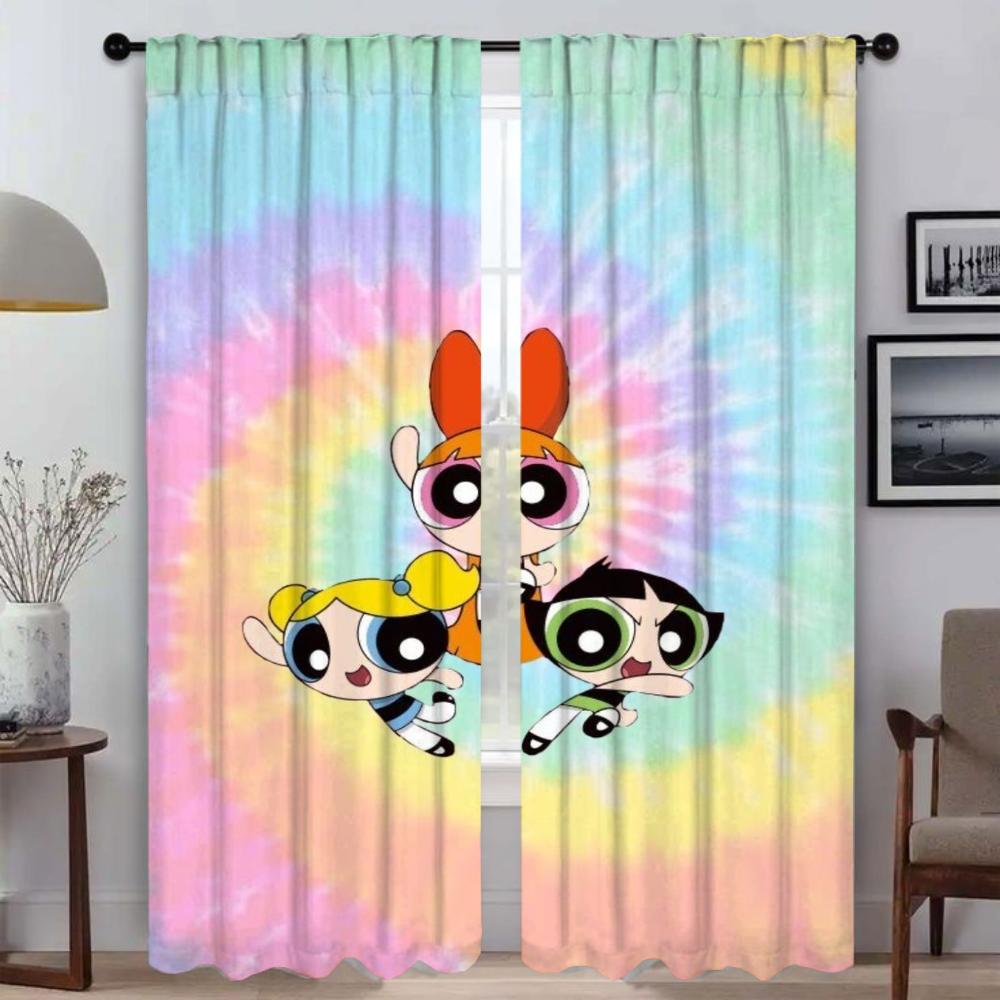 

Set Of 2 Powerpuffs Girls Halloween Decoration Kitchen Curtains Living Room Curtain Shades Anti Mosquito Light Blocking Polyester Ideal For Great W100*H130(CM)-Grommet top&2PCS
