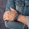 Minimalist Ankh Cross Leather Wrap Bracelet Men Stainless Steel Punk Style Multi-Layer Handmade Wristband