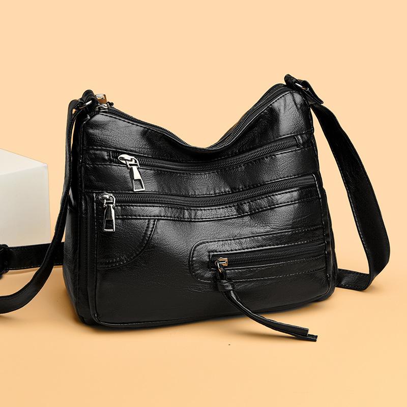 Large Capacity Women's Solid Color Shoulder Bag Multi-Layer Crossbody Bag Multi-Functional Mother Bag