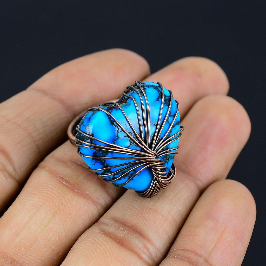 Arborele vieții turcoaz tibetan piatră prețioasă cu sârmă înfășurată manual bijuterii inel pentru cadou