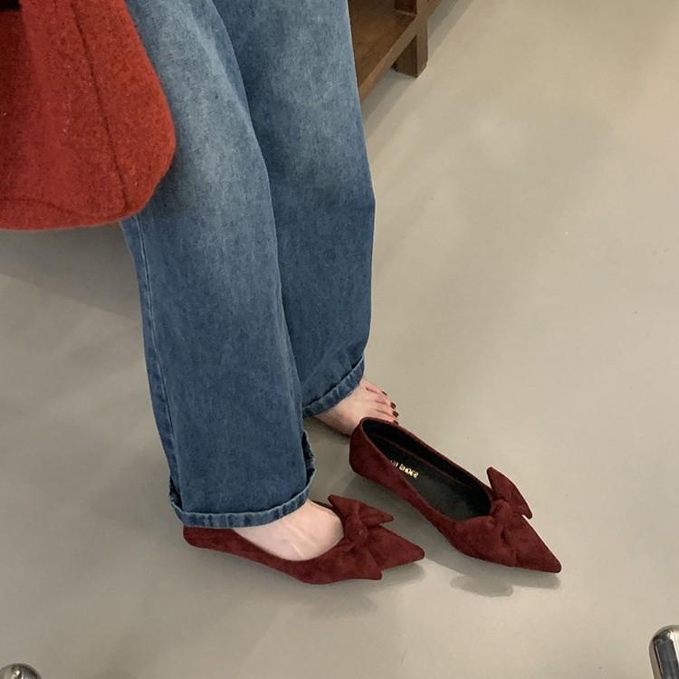 Soft-soled Single Shoes Women's Shallow Mouth 2025 New Autumn Pointed Head Shallow Mouth Thick Heel Soft Leather Bow Fairy Women's Shoes Tide