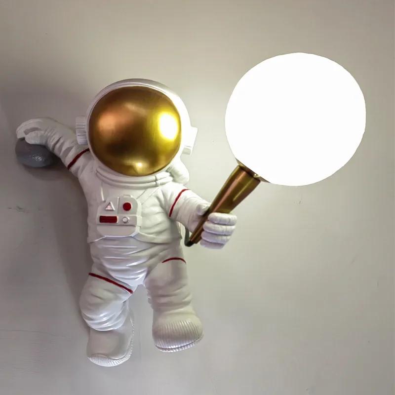 Nordic LED Personality Astronaut Moon Children's Room Wall Lamp Kitchen Dining Room Bedroom Study Balcony Aisle Lamp Decoration