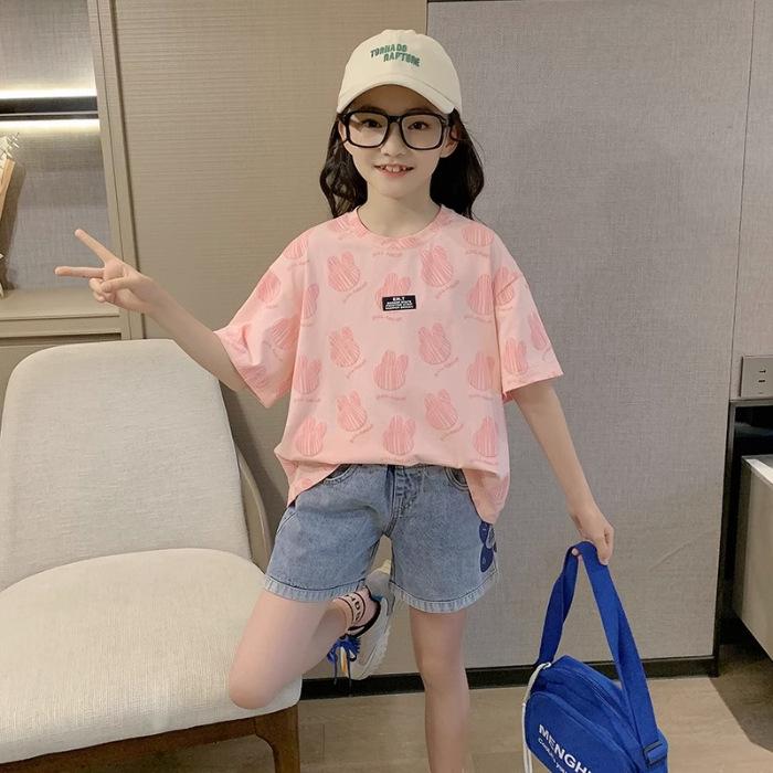 

Дівчача футболка з коротким рукавом у корейському стилі Літо 2025 Модний легкий модний топ 150 рожевий