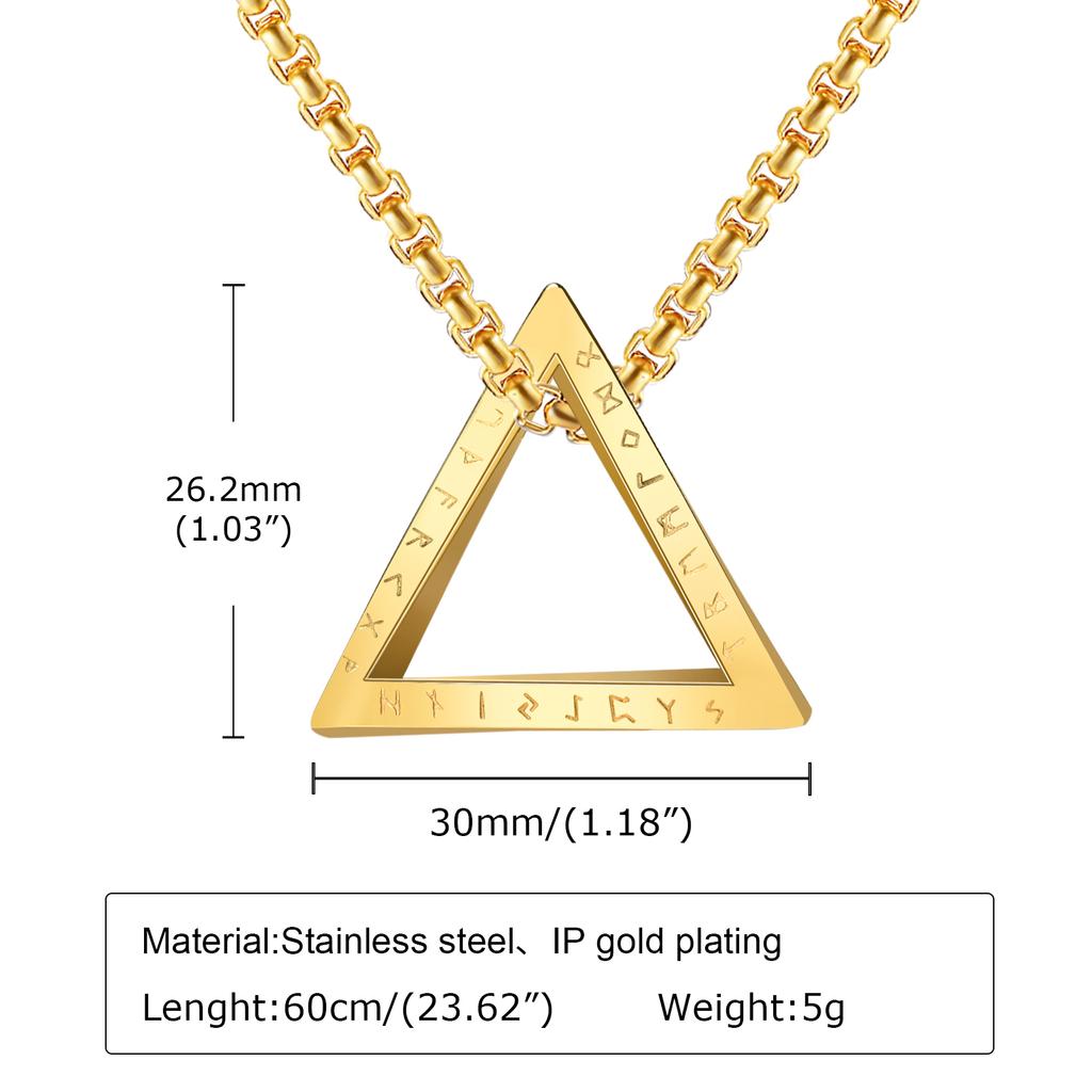Nordic Triangle Pendant Necklaces for Men Boys,Waterproof Stainless Steel Pendant Necklaces with 50-70CM Box Chain,Stylish Gifts